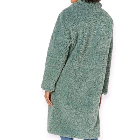 KENDALL + KYLIE Long Sherpa Peacoat in Kylie Green NWT Winter Coat Faux Fur Sz M - Picture 7 of 8